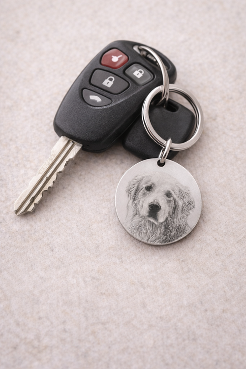 Custom Pet Portrait Keychain- Stainless Steel/18K Gold Plated 25mm