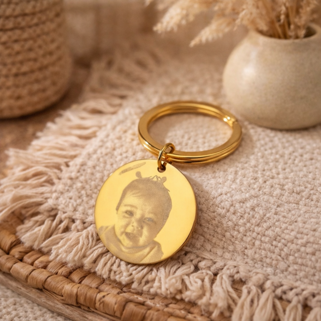 Custom Photo Keychain- Stainless Steel/18K Gold Plated Memory Keychain
