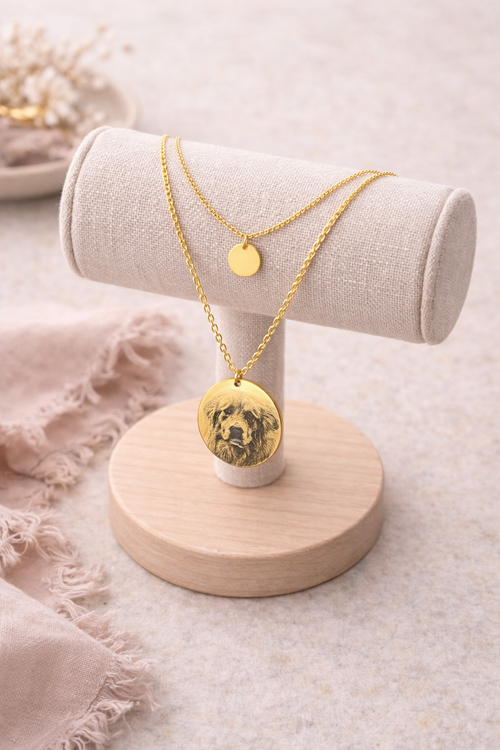 Custom Pet Portrait Necklace- 18K Gold Plated Stainless Steel