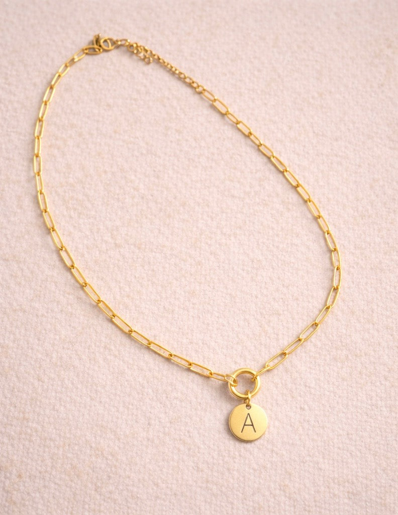 Initial Charm Chain Necklace- 18K Gold Plated Stainless Steel
