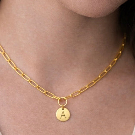 Initial Charm Chain Necklace- 18K Gold Plated Stainless Steel