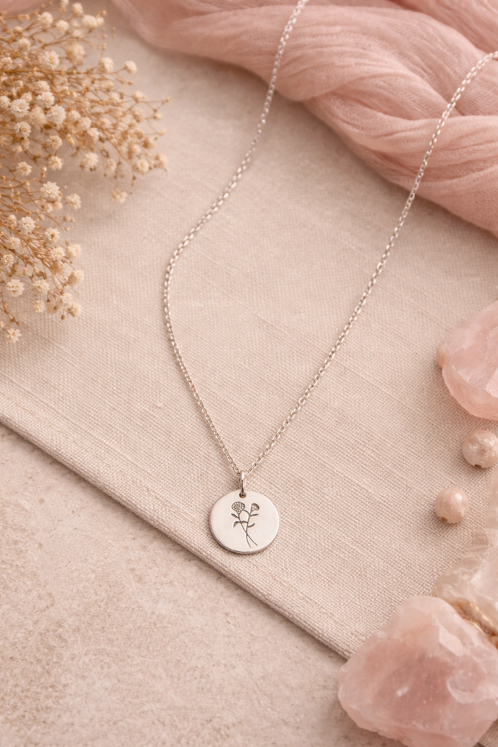 Birth Flower Necklace- Minimalist Personalized Floral Pendant